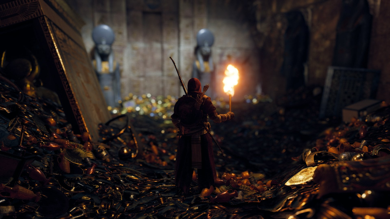 Main character exploring a pyramid from inside