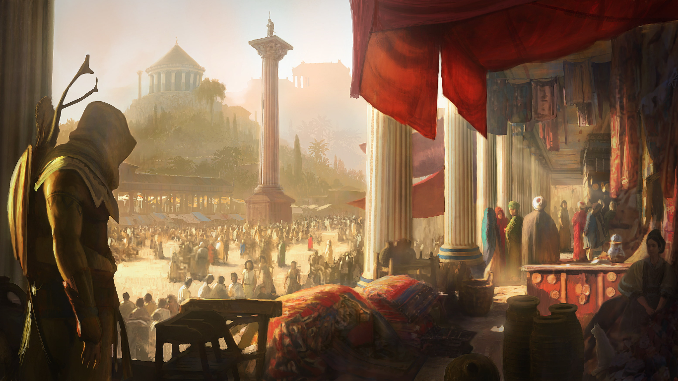 Main character is watching the street while taking cover behind a pillar