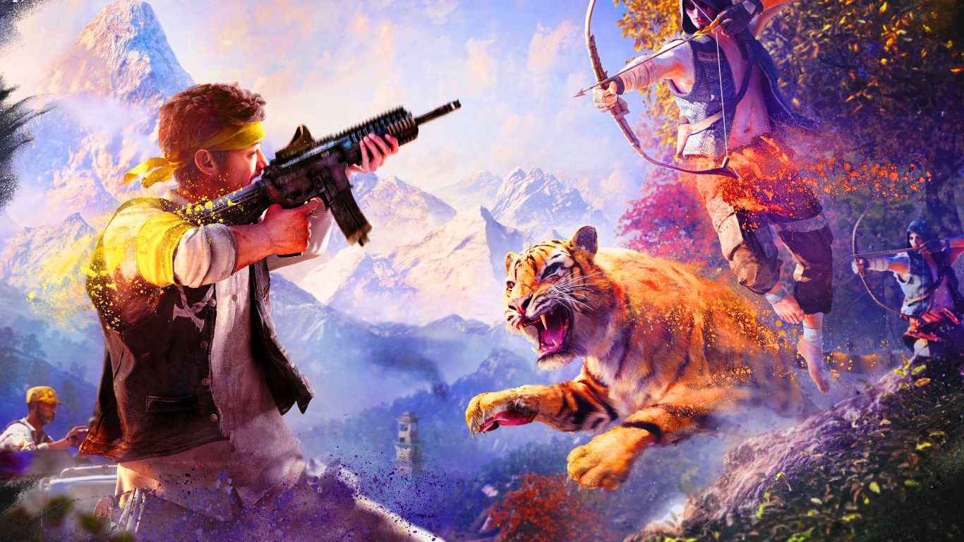 Game character in a fight with tiger