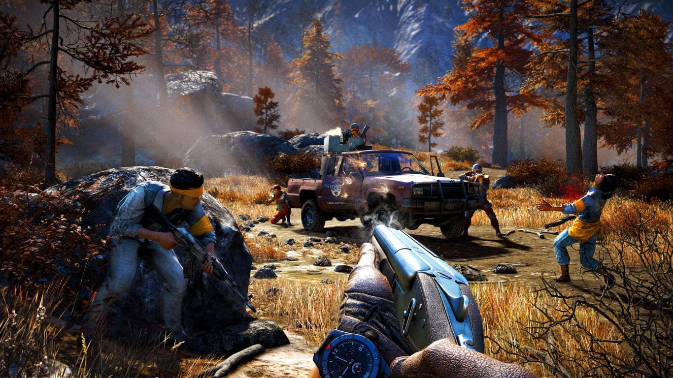 Games characters in a gun fight