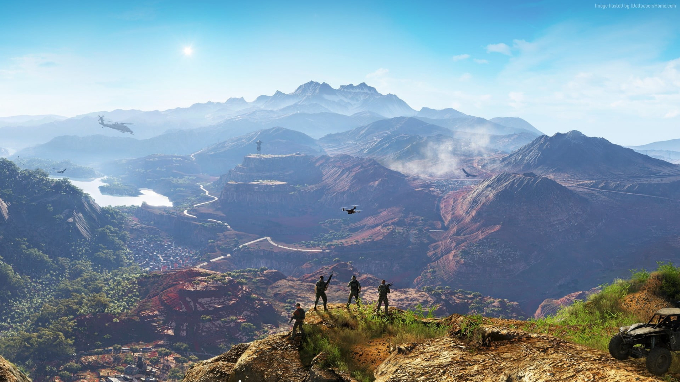 Game Characters standing up hill watching the valley