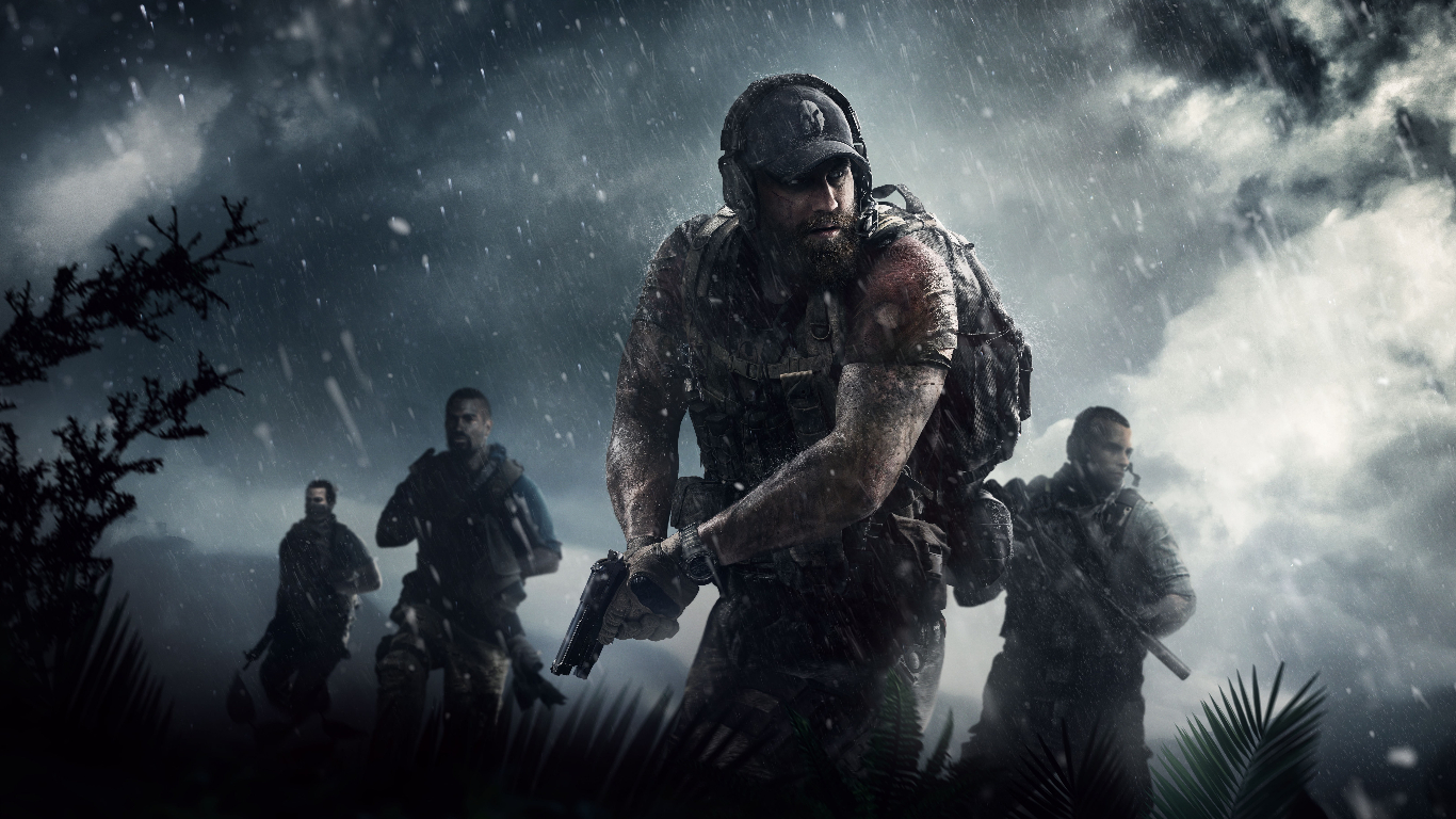 Game Characters in rain with guns going somewhere