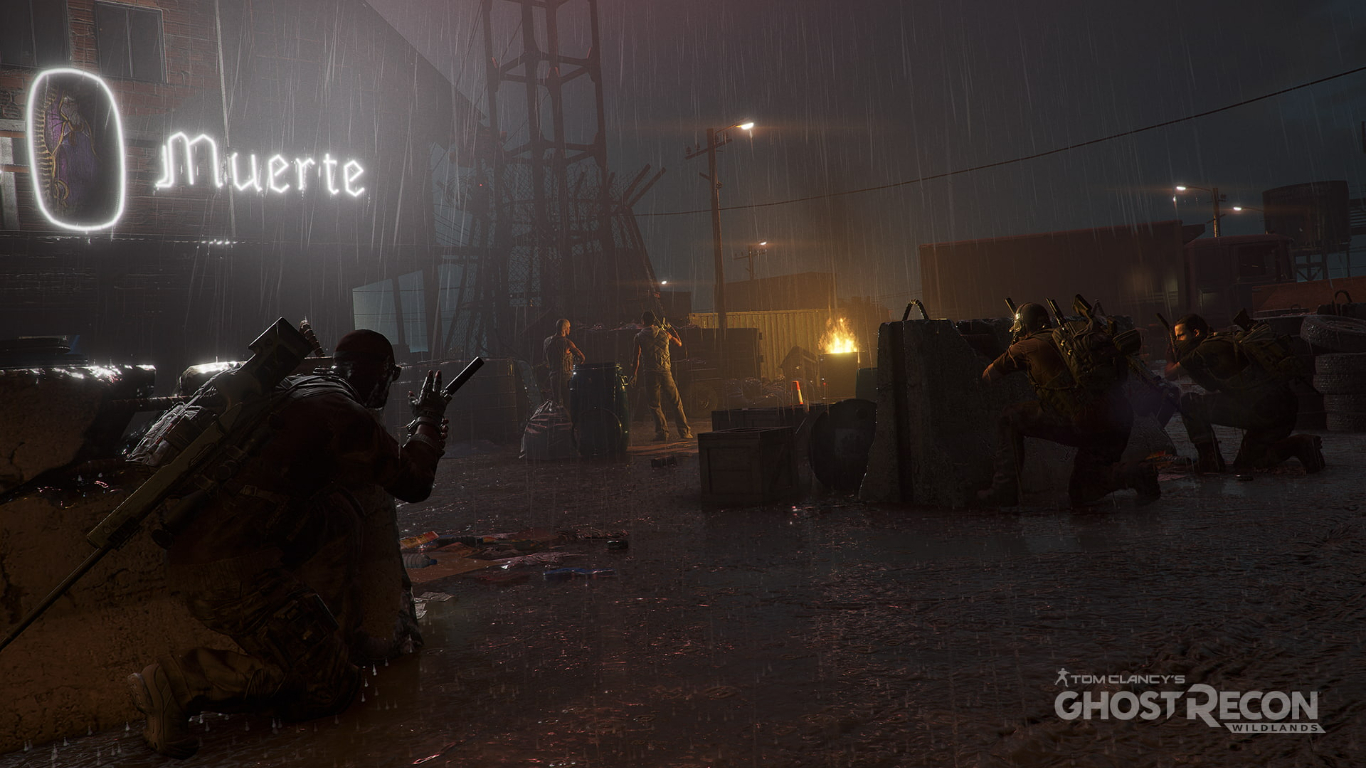 Games characters hiding behind the objects, ready to fight