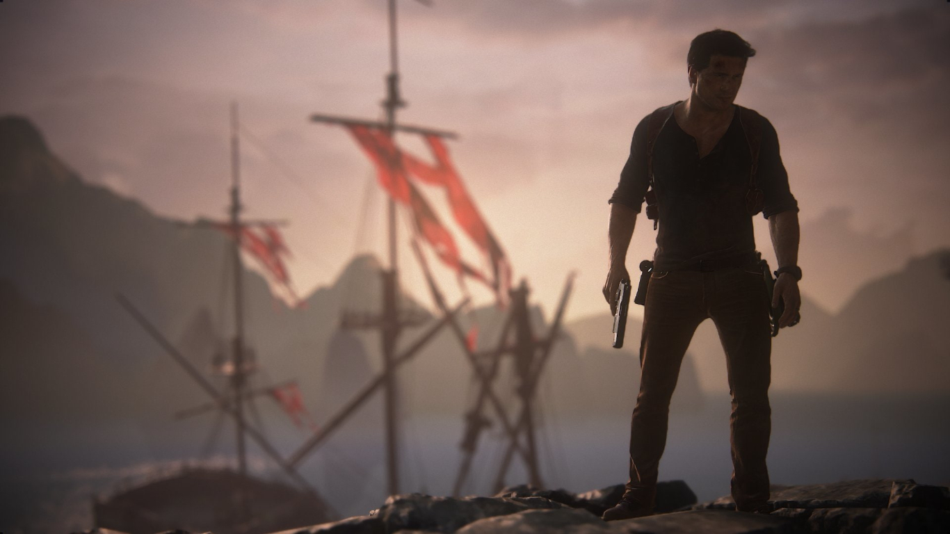 game character standing with a gun in his hand