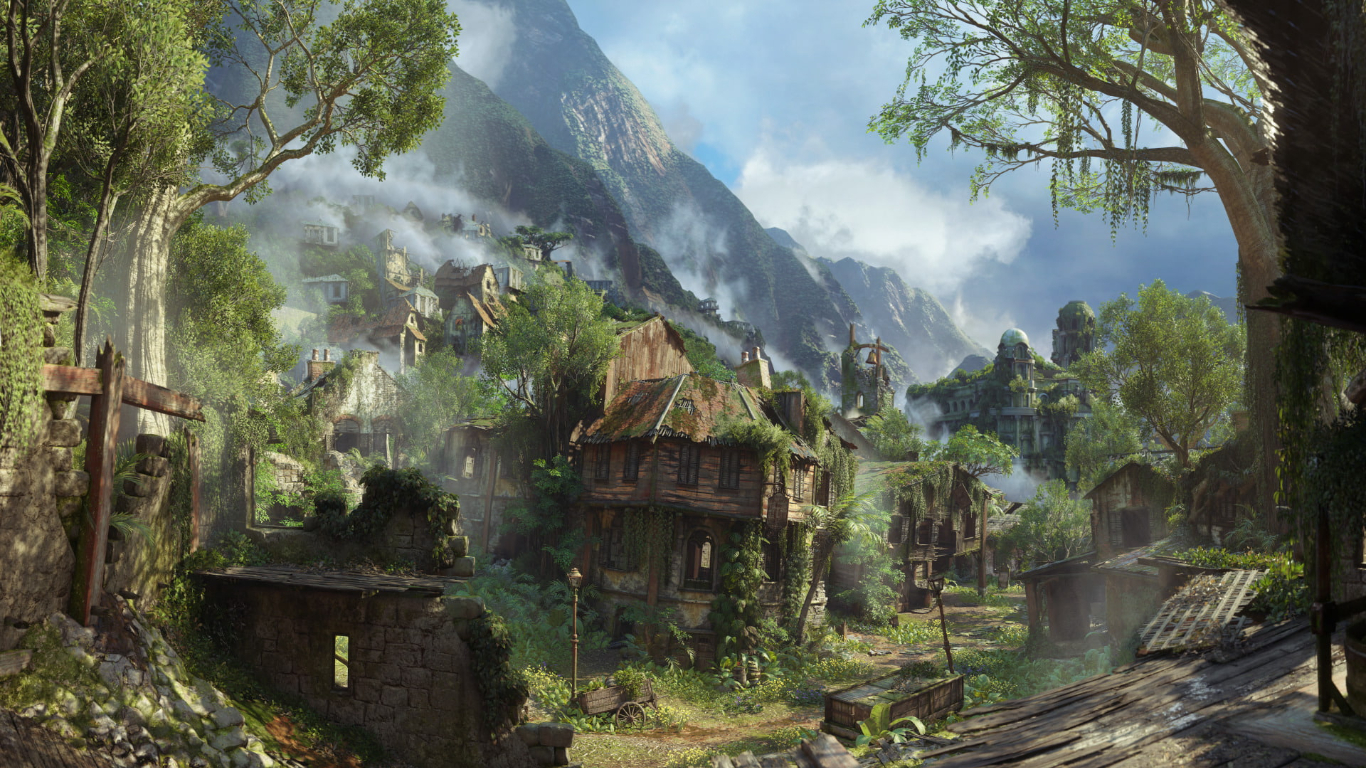 An old town in the game now taken over by vegetation